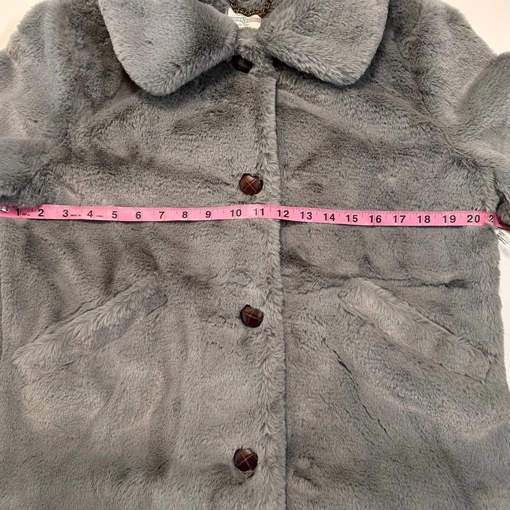 Fat Face (UK) Silver-Grey Faux Fur Jacket | Y2K Minimal Luxe Coat | US 8/ UK 12 - Picture 11 of 13
